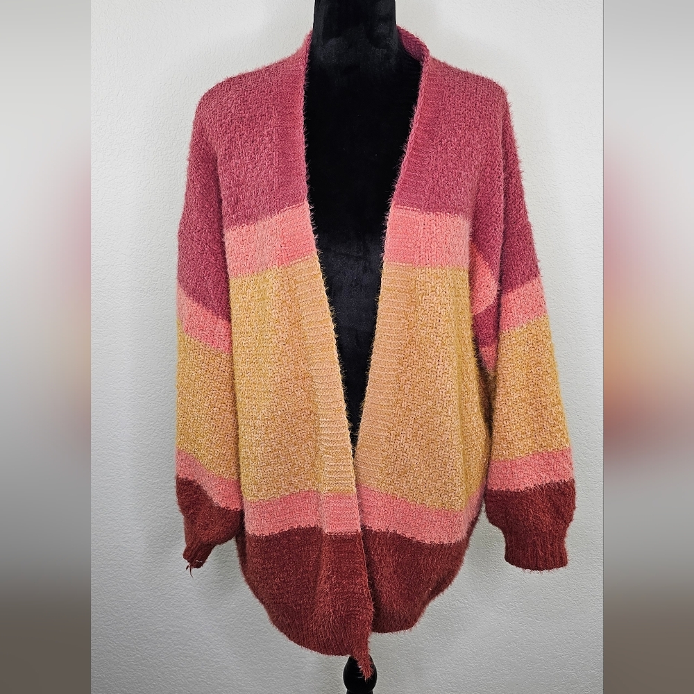 Umgee Oversized Colorblock Fall Open Cardigan XL